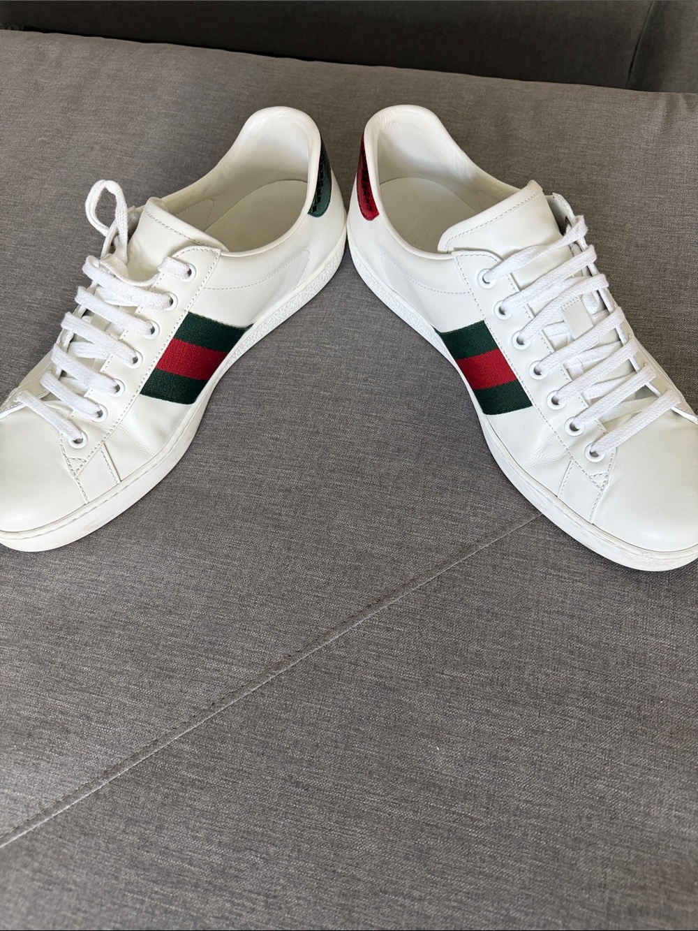 Gucci White Leather Sneakers with Green and Red Web - Picture 7 of 7